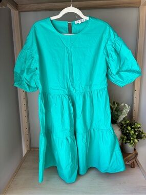 HYFVE Green 100% Cotton Tiered Puff Short Sleeve A-Line Dress Size
M